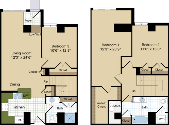 Townhouse - 3 Bedroom - 2 Bathroom - Parc Rosslyn Apartments