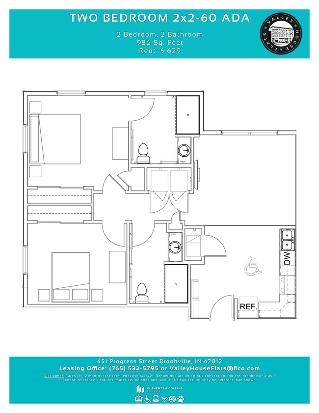 Senior Affordable Apartment, 2x2-60 ADAat Valley House Flats active 55+ senior apartments. - Valley House Flats 55 Year and Older