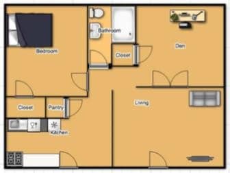 7334-40 Forsyth Blvd. 1 Bed w/den Floor Plan - 7334-40 Forsyth Blvd.