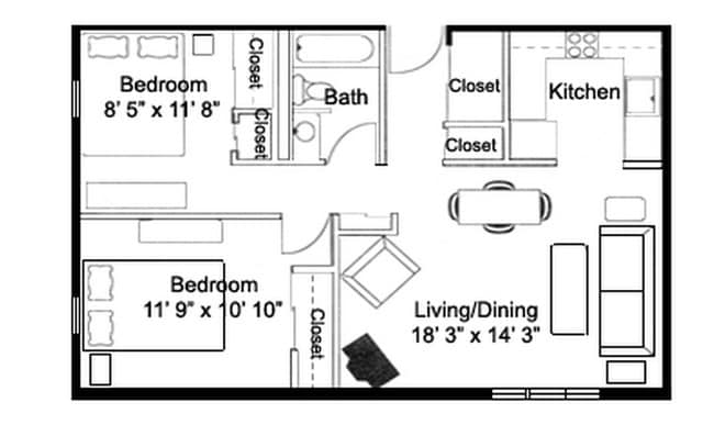 2BR/1BA - Jackson Park Apartments