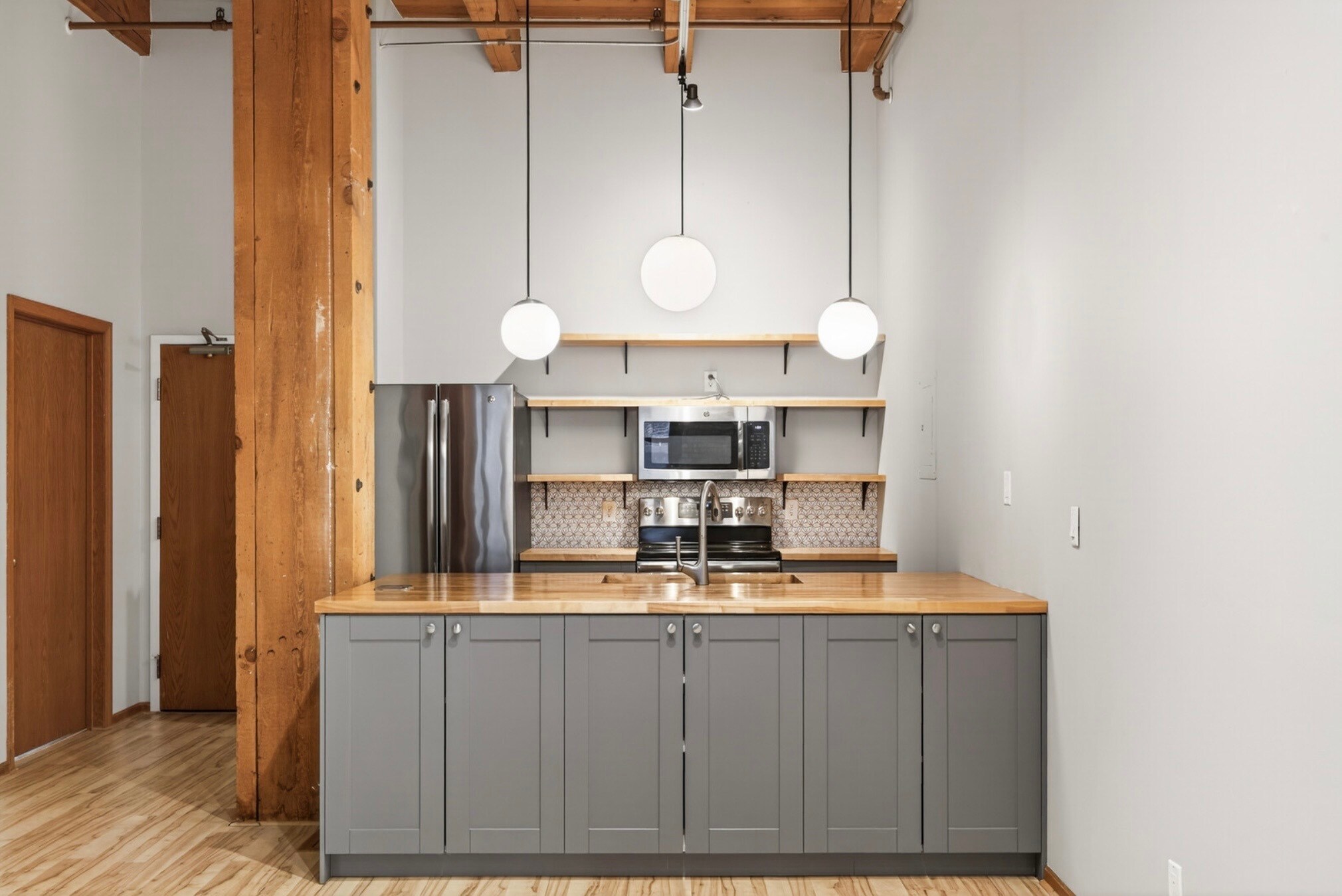 Recently renovated kitchen with huge butcher block counter - 400 N 1st St