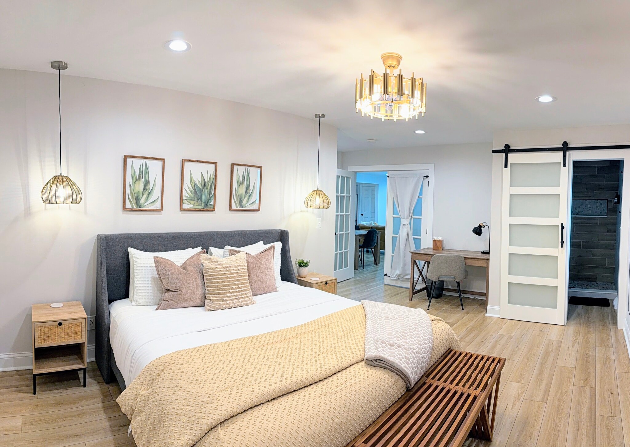 Luxury king suite with fandelier, work station and private bathroom - 7621 Central College Rd