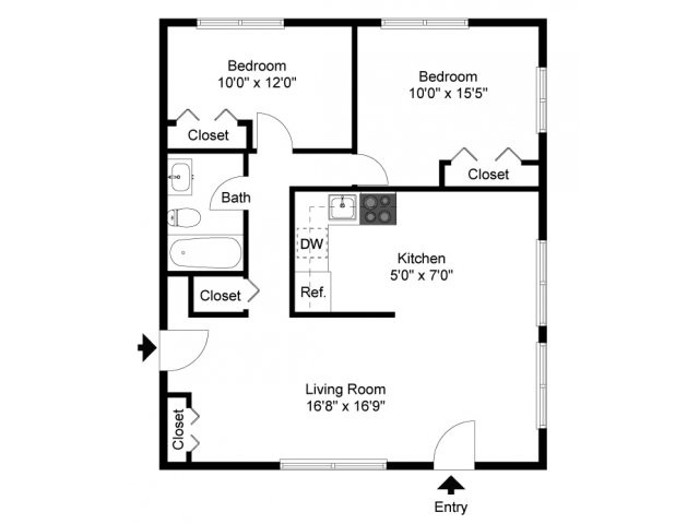 Two bedroom floor plan - Concord Court Apartments