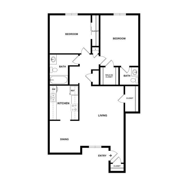 Two Bedroom - 951 sq. ft. - Beechwood - Beechwood & Beechwood Terrace Apartments