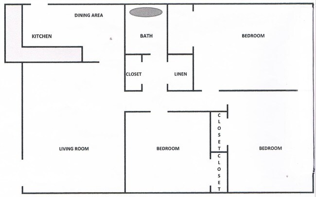 3BR/1B 1,050SF Floor Plan - Casa Della Apartments