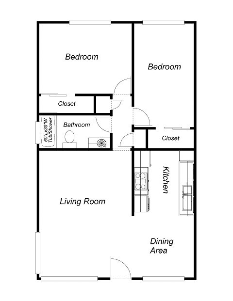 2BR/1BA - Atrium Court