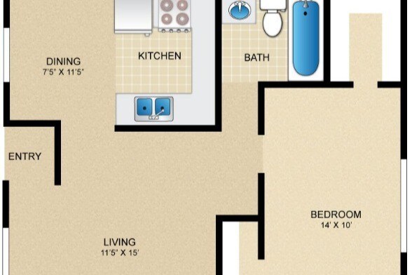 1BRx1BA - Floorplan - Casa Del Sol Apartments