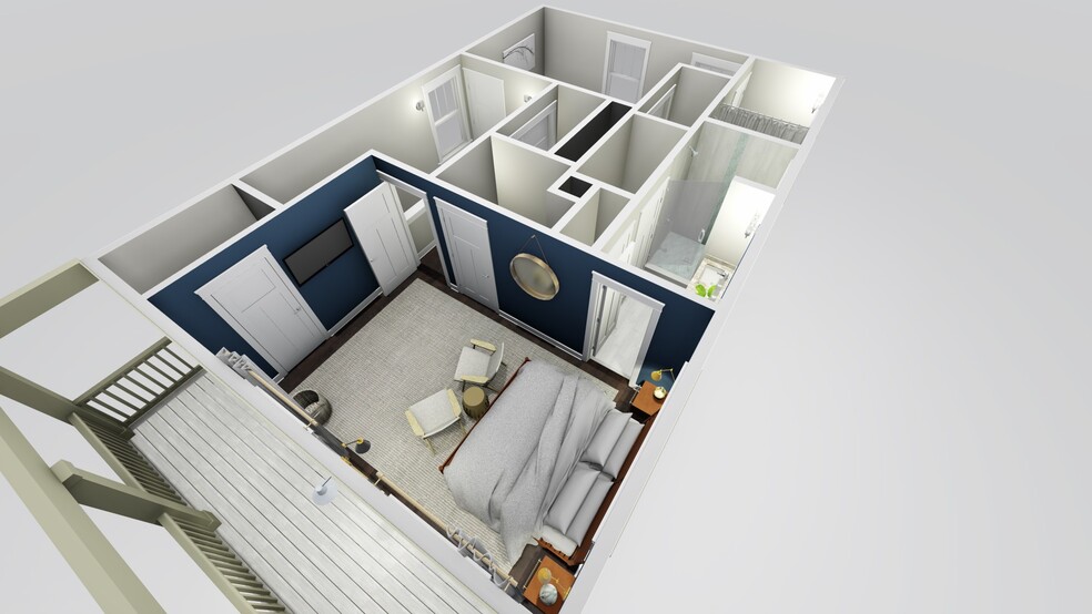 Second floor rendering viewed from front right corner (Primary Bedroom) - 710 Buchanan St
