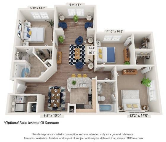 Three Bedroom Two Bathroom Floor Plan - Discovery Palms