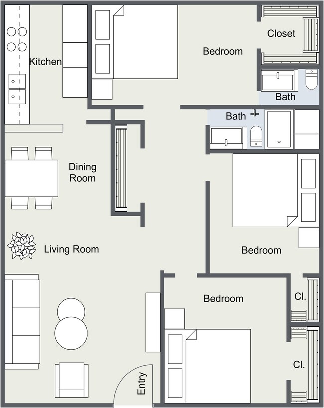 3 Bedrooms, 2 Bathrooms - 8330 Carvel Apartments