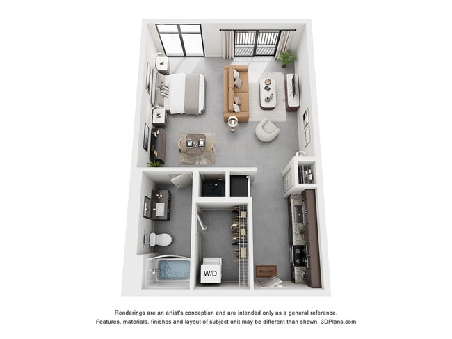 The Tesla Floor Plan | Studio with 1 Bath | 672 Square Feet | Cottonwood Westside | Apartment Homes - Cottonwood Westside