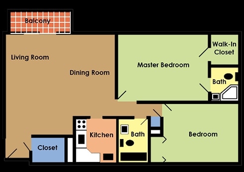 2 Bedroom Large (1,125 sq ft.) - Executive Towers Apartments