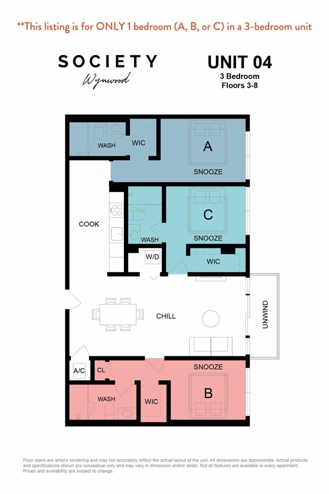 3 Bed RBB - Unit 04 - Fl 3-8 - Society Wynwood