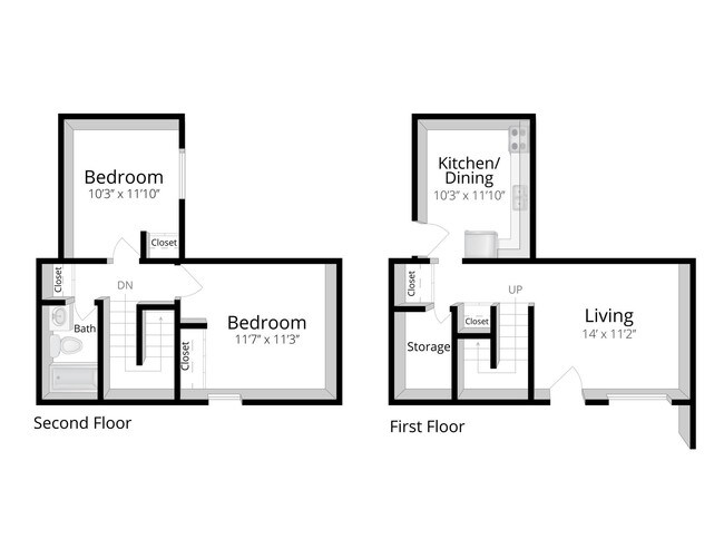 Two Bedroom Floor Plan Diagram - THE TRAILS AT MALONE