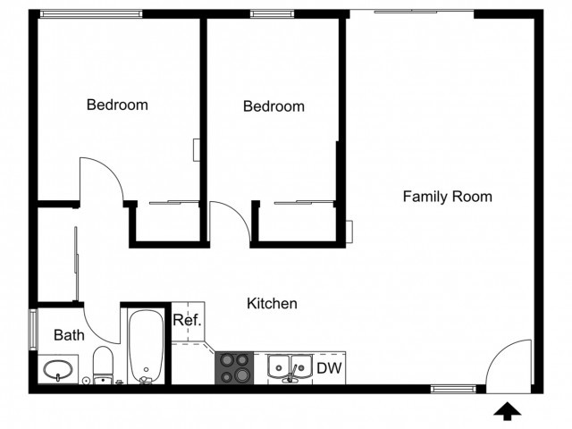 2 bedroom, 1 bathroom 2D - Main Street Terrace