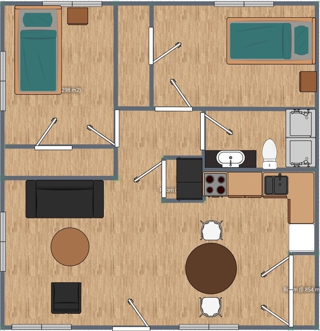 2 Bed, 1 Bath floor plan - Glen Park Apartments