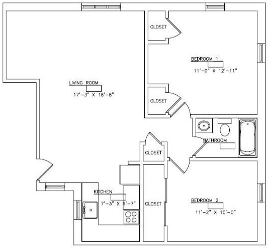 2BR/1BA - College Arms