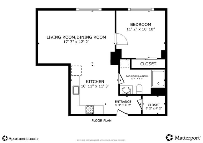 1BR, 1BA - 575SF - Bell Tower Place