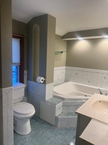 Soaking tub and shower in the large bathroom - 173 Webster St