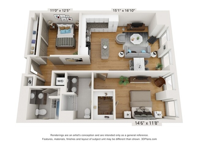 2 bed, 2 bath 1117sf - The Collins