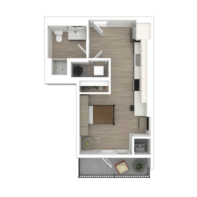 Studio B 3D Floorplan - Ascend RVA Student Living
