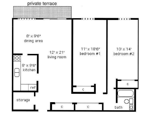 terrace two bedroom - Clayton Arms Apartments