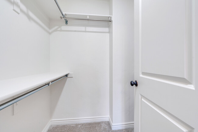 Walk-in master closet with shelving and hanging rods on both sides - 10441 S Sage Vista Way