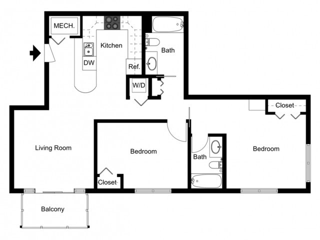 Two Bedroom, Two Bath - Medium - 770 Elmwood Apartments