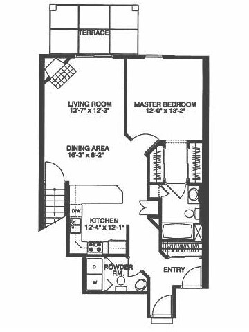 Mulberry Floor Plan 1 Bedroom 1.5 Bath - The Gardens on Prairie Rose