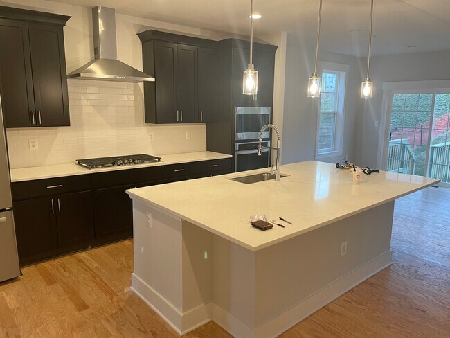 Deluxe kitchen with backsplash, 5-burner stovetop, in-wall microwave and oven - 1310 Cougar Ln