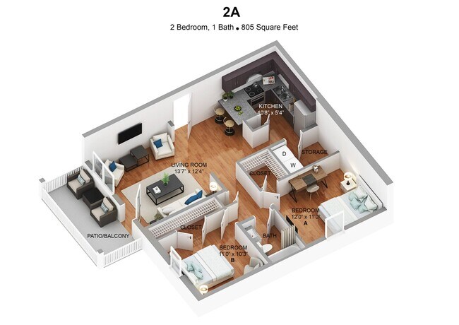2X1 - 3D Floorplan - Calhoun Lodge East