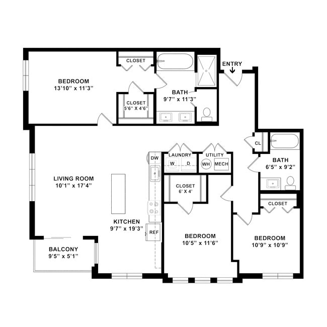 C1 Floor plan W Dimensions - Courthouse Square Apartments