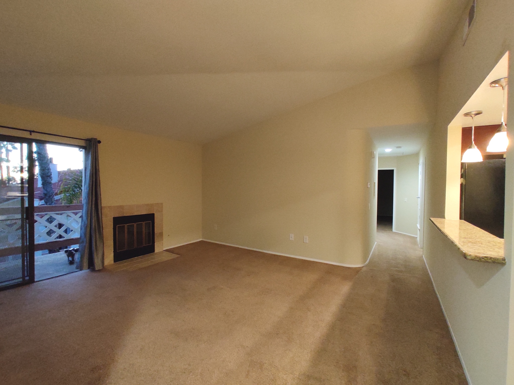 Living room, high ceiling and fireplace - 9428 Twin Trails Dr