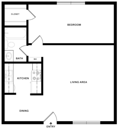 1A - 1 Bedroom, 1 Bath, 635 sqft - Marisposa Park Apartments