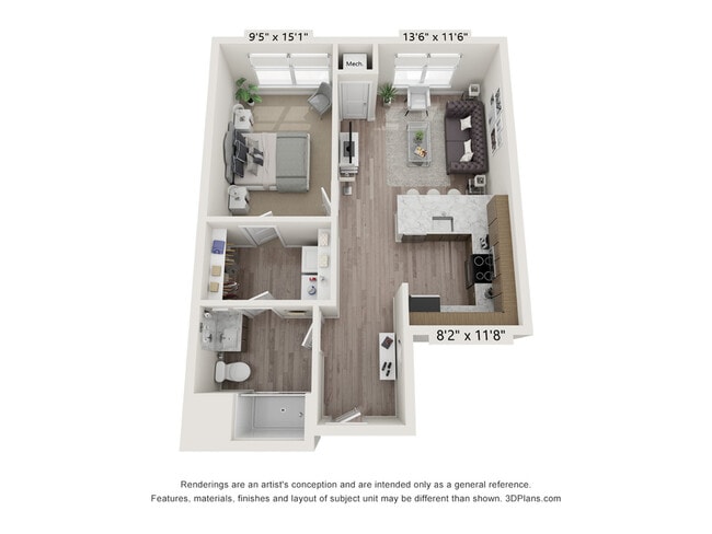 One Bedroom - 669 square feet - The Crossings at Ambler Station