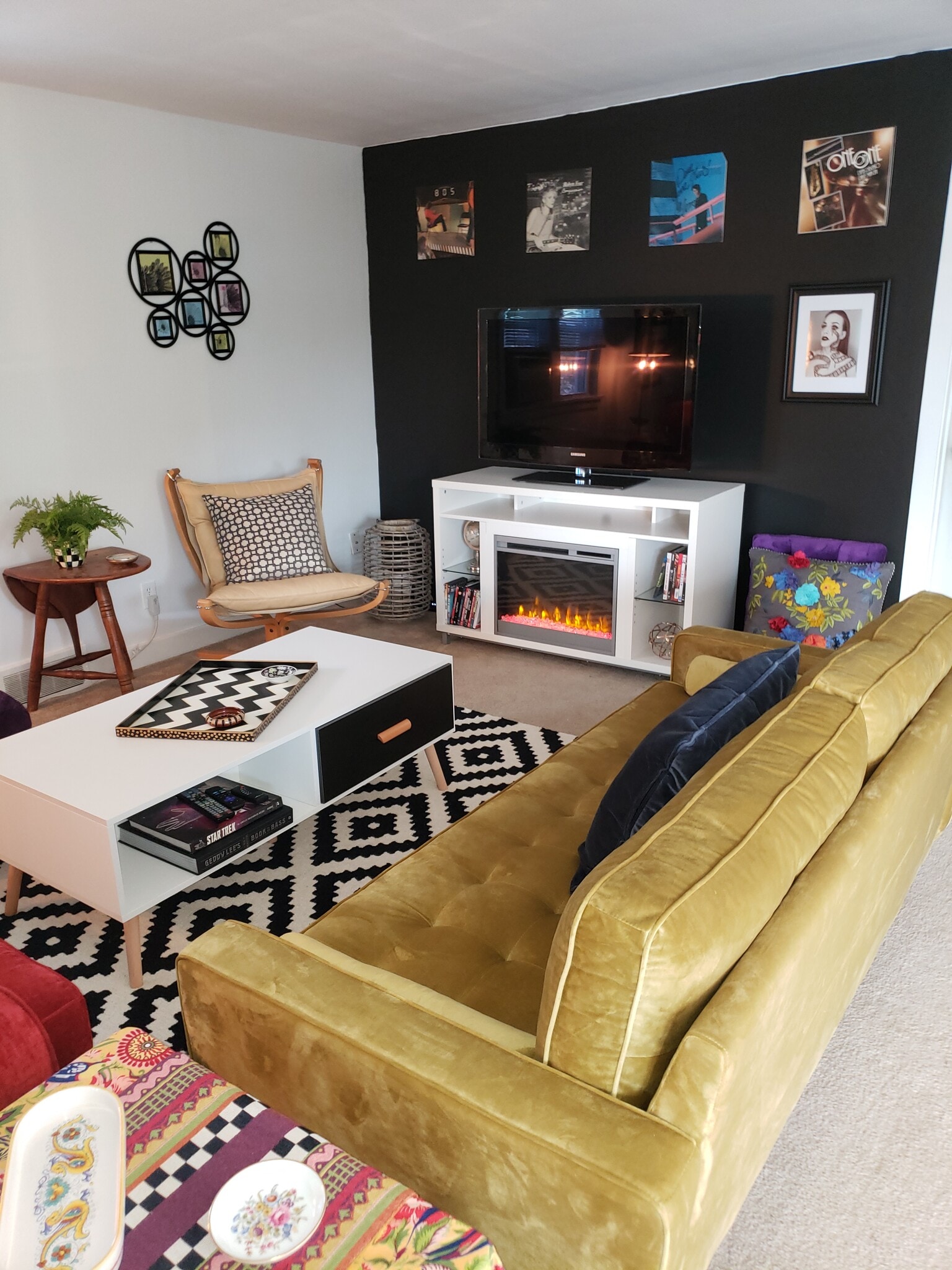 Living Room from Kitchen View. Cozy Electric Fireplace that blows heat - 20 Roselawn Ave