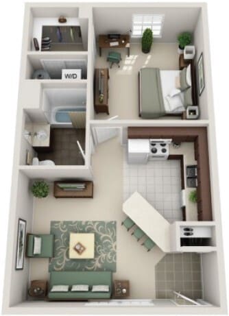 Canvas Allendale 1x1 Floorplan - Canvas Townhomes - Allendale