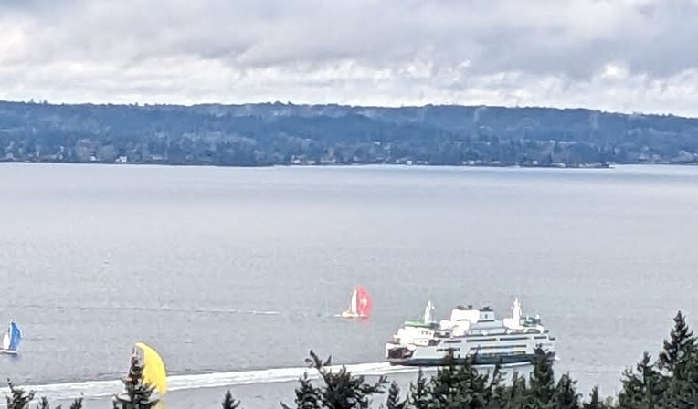 It is rare and special to have a front row seat to watch a ferry navigating through a regatta! - 8261 Northrop Plz SW
