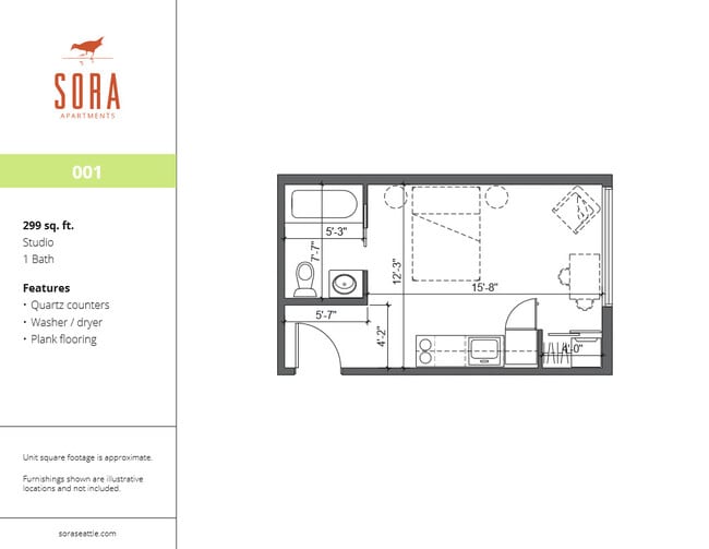 Unit 001 - 399 SQFT - Sora Apartments