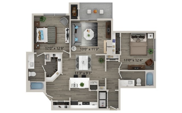 Two Bedroom Two Bath Floor Plan - Halston on Frankford