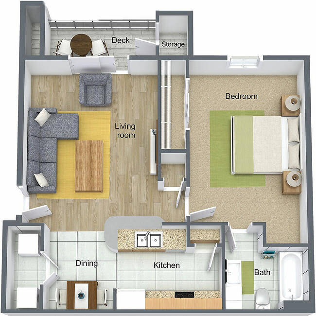 1x1A | Explore the sophisticated design of this 1-bedroom apartment, perfect for modern living. - Tall Grass Apartments