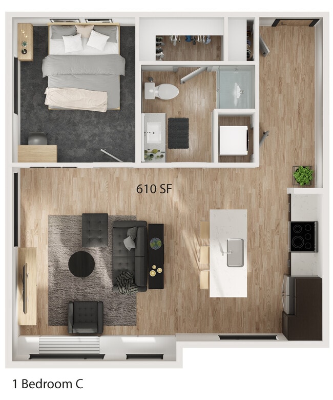 1 Bedroom C - Michigan Place Apartments