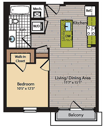 1 Bedroom Floor Plan | Washington DC Apartments | 360H Street 8 - 360H Street