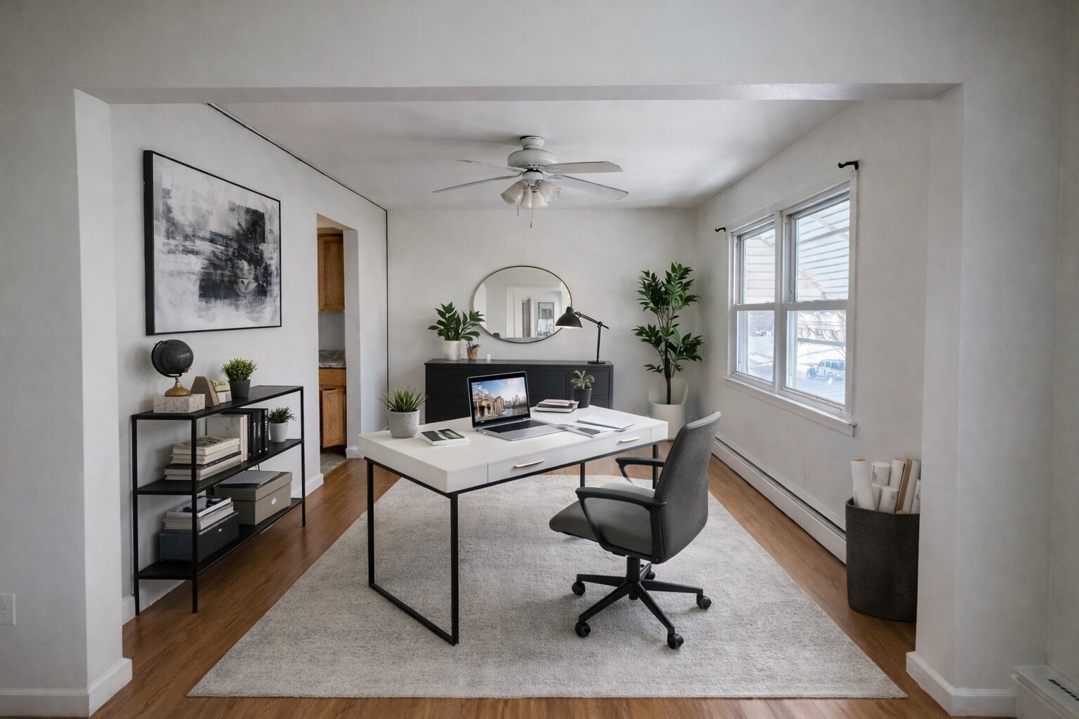 Den/Dining Room Virtually Staged as a Home Office to show scale - 626 Middlesex St