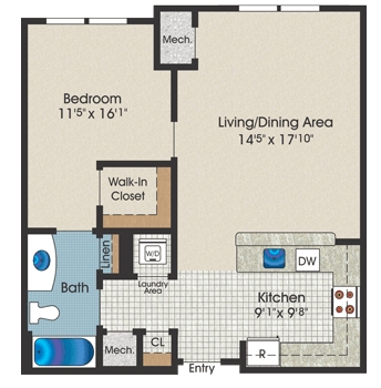 1BR/1BA - The Huntington Club