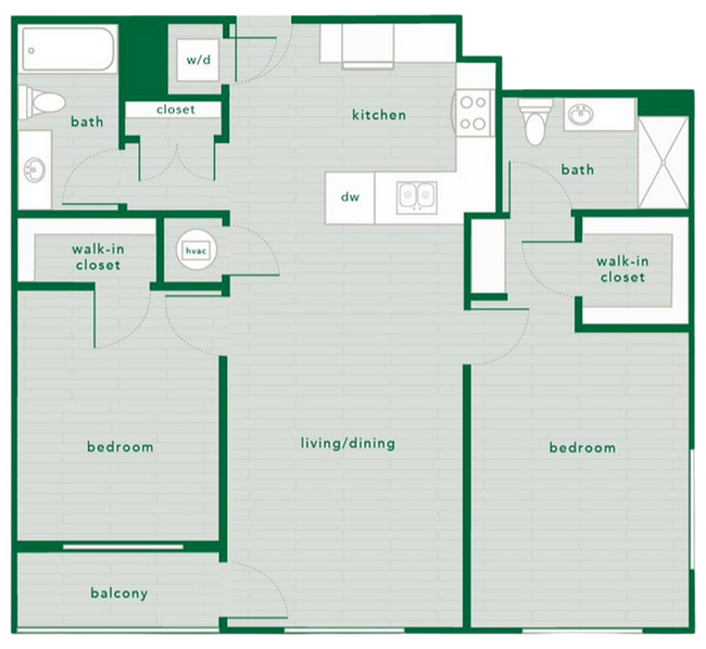 Experience modern urban living with this well-designed two-bedroom floor plan. - The Piedmont Raleigh