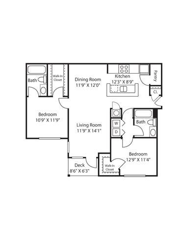 2 Bedroom | 2 Bath | 1064 SF - Rocky Creek Apartments