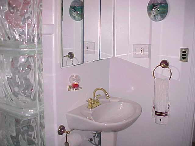 Recessed medicine cabinet and brass faucet - 470 South Ave