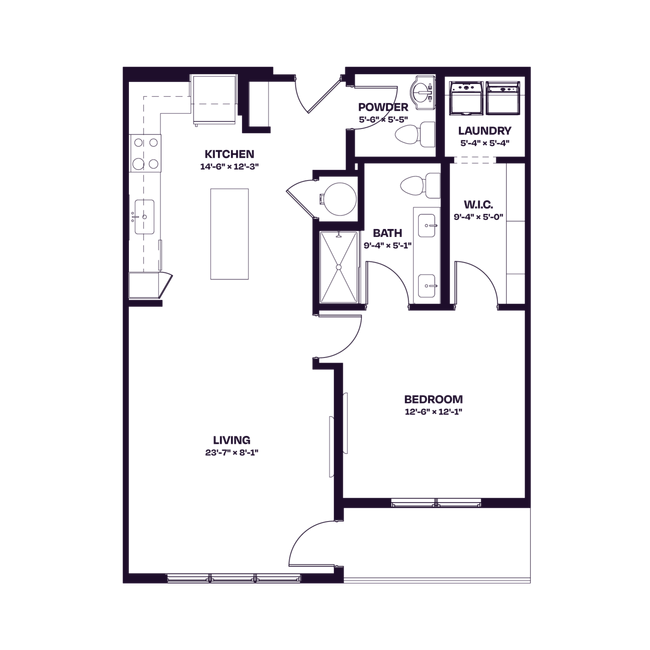 Oberon A5 West One Bedroom Floor Plan - Oberon