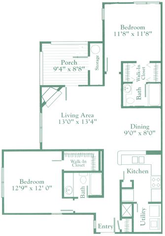 2 Bedroom / 2 Bath / 1050 Sq.Ft. - Southern Village Apartments